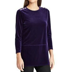 Lauren Ralph Lauren Purple Velvet Military Tunic Top Shirt Gold Buttons Sz M